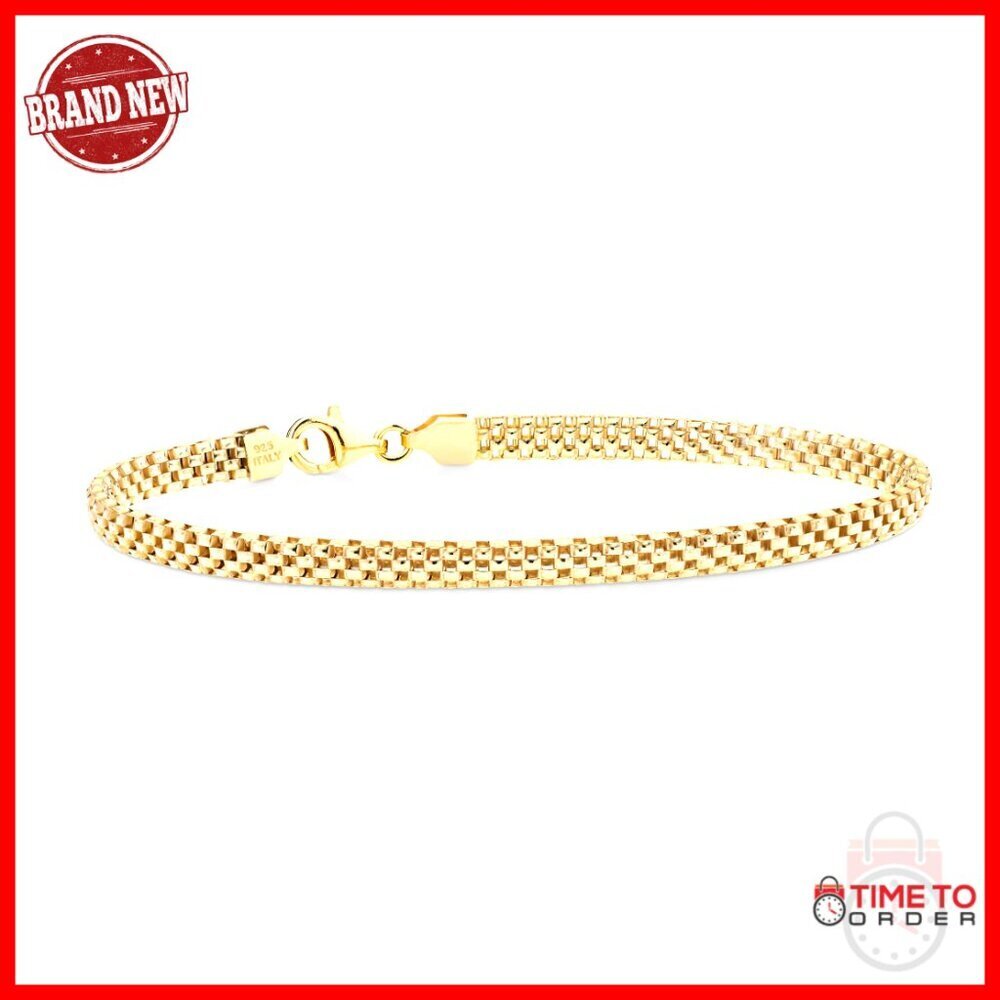 18K Gold Plated Sterling Silver Mesh Link Bracelet 6.5 Inch